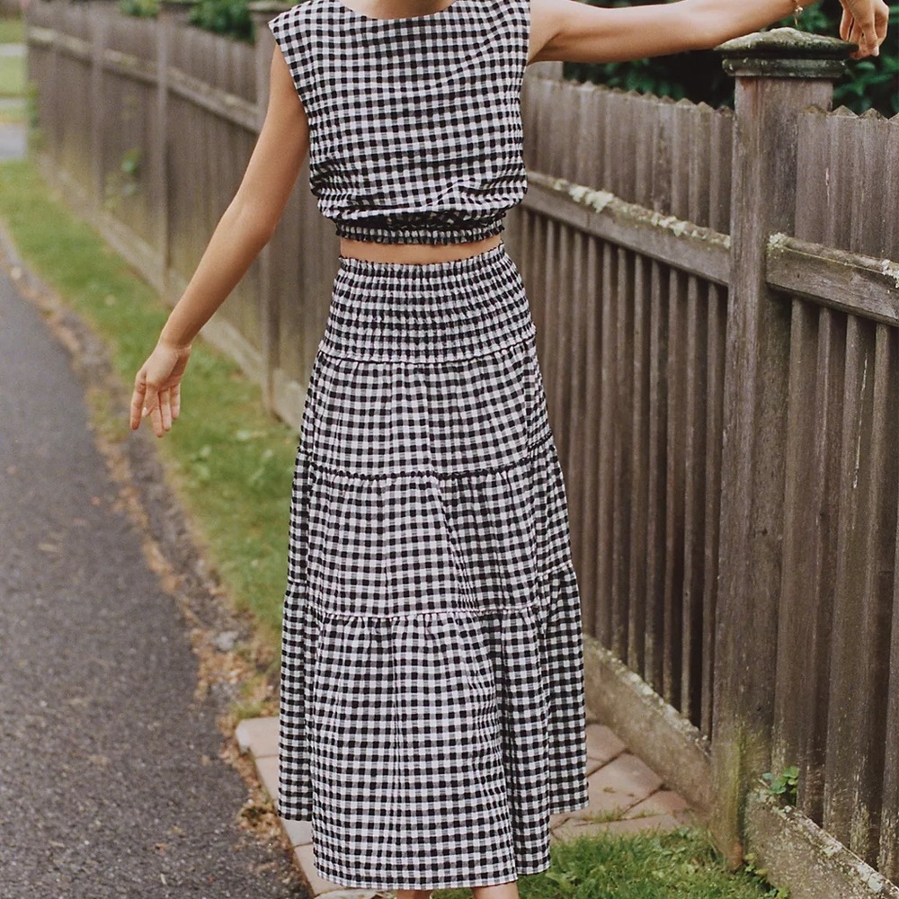 Anthropologie Maeve Black and White Gingham Skirt Set